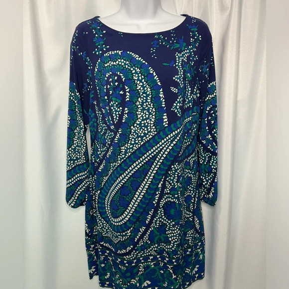 Old Navy Long Sleeved Shift Dress With Keyhole Back in Blue Paisley - size Small - Picture 8 of 9